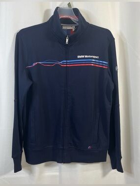 NWT Authentic BMW Motorsport Mens Navy Blue Racing Power Full Zip  Jacket L